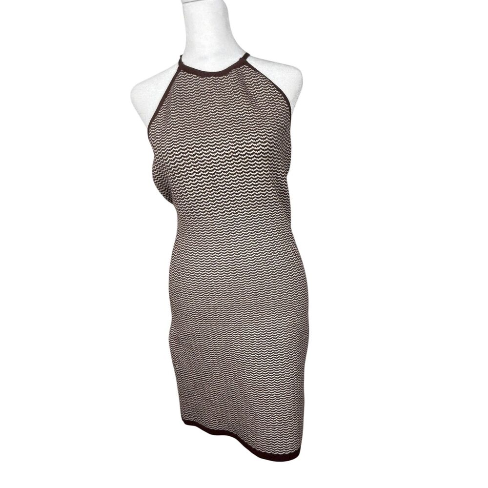 Abercrombie & Fitch Womens Halter Sweater Mini Dress Sz M Brown White - Picture 2 of 9